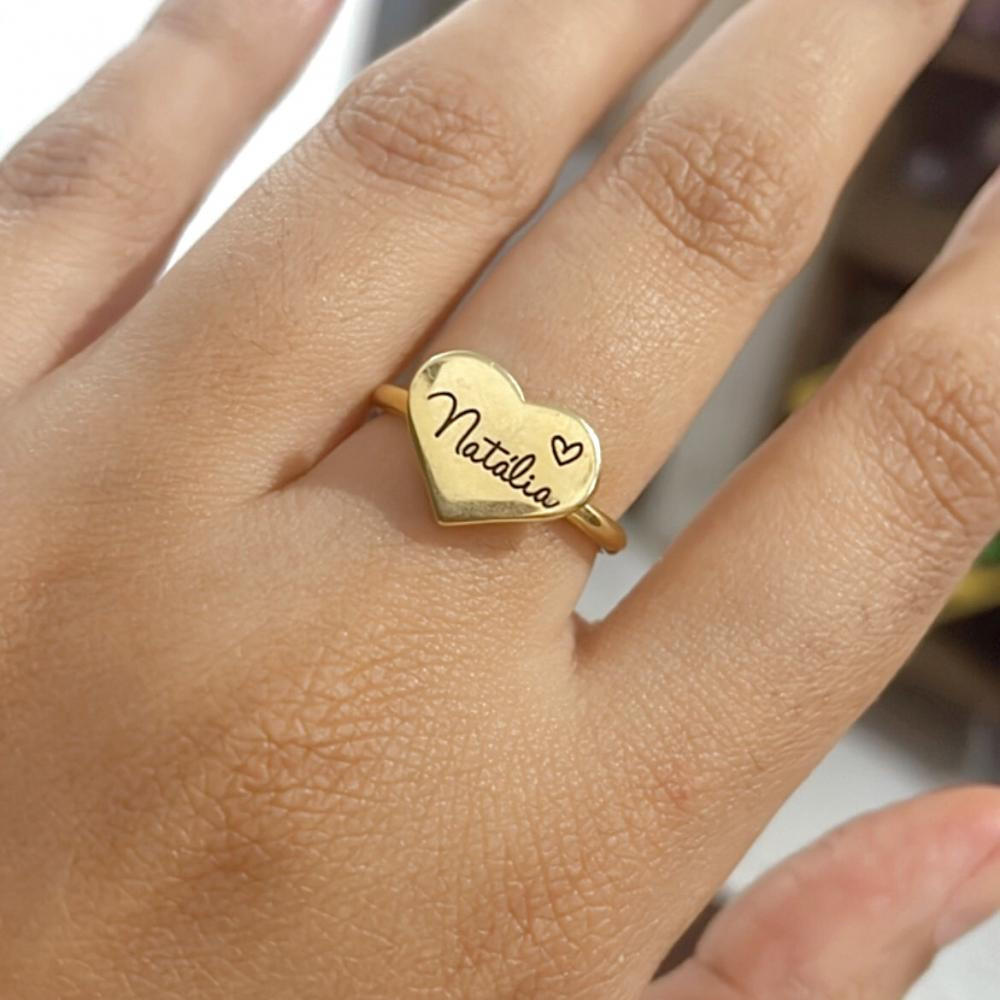 Anel Jade personalizado com nome banhado a ouro 18k 