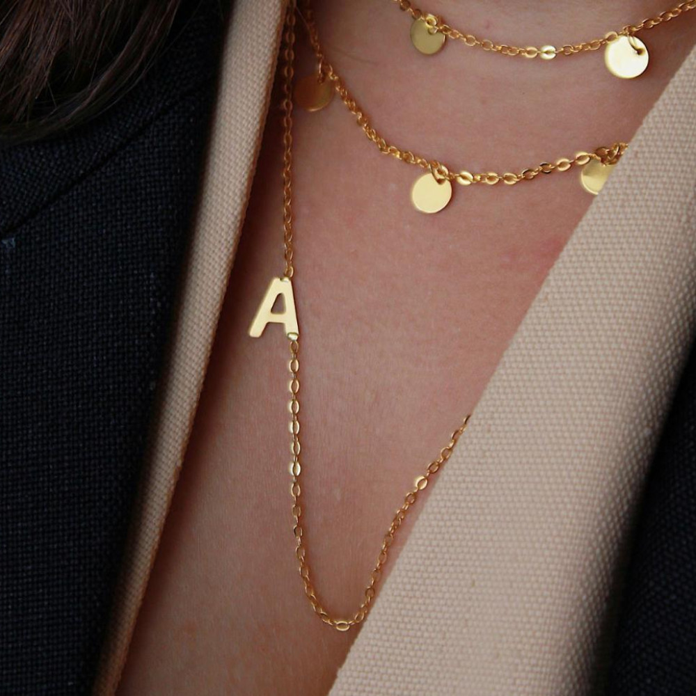 Colar inicial de letra personalizado banhado a ouro 18k