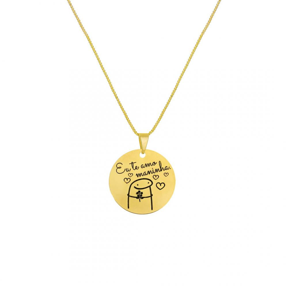 Colar Bento medalha com frase personalizada  banhado a ouro 18k