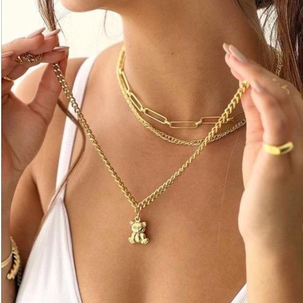 Colar urso Teddy banhado a ouro 18k