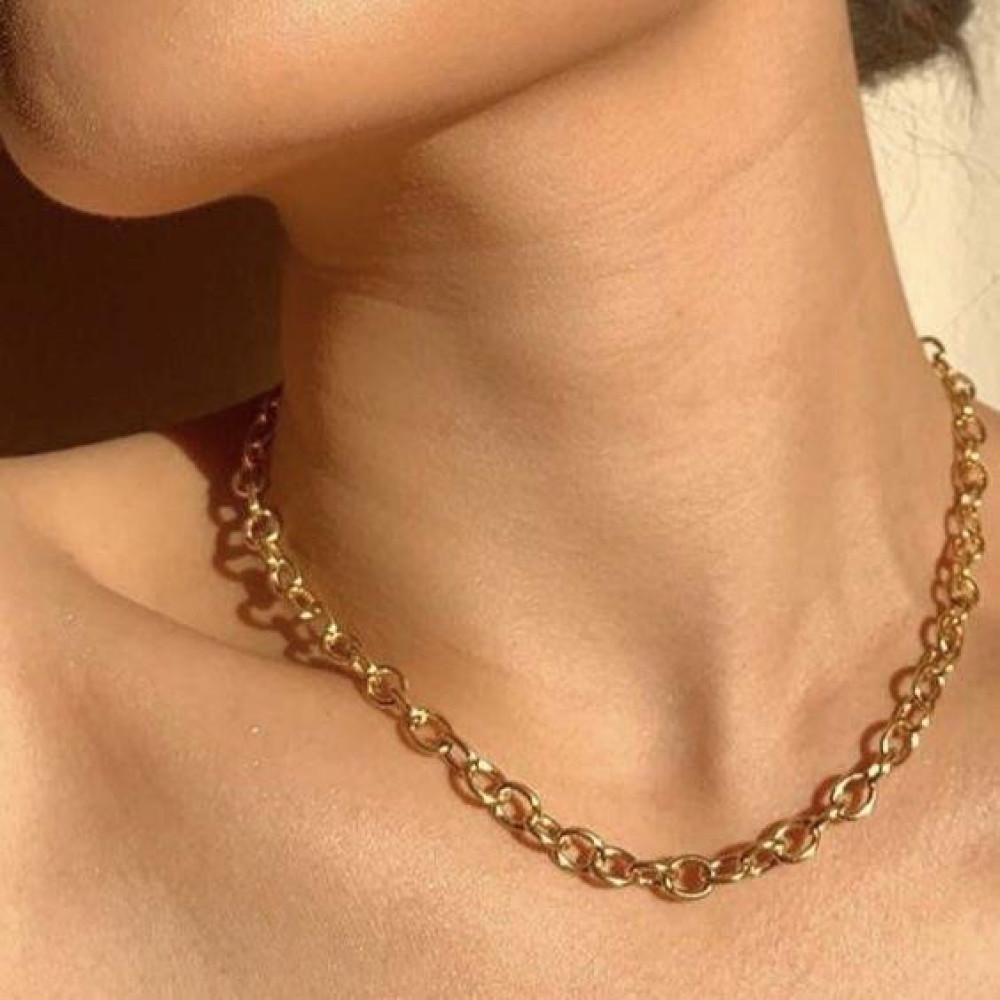 Colar Duda elo português grande banhado a ouro 18k 
