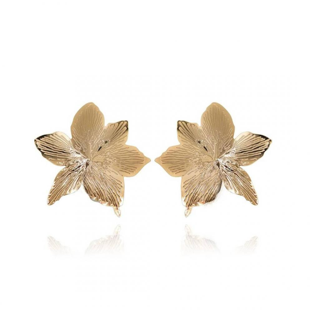  Brinco Maria Flor martelado banhado a ouro 18k