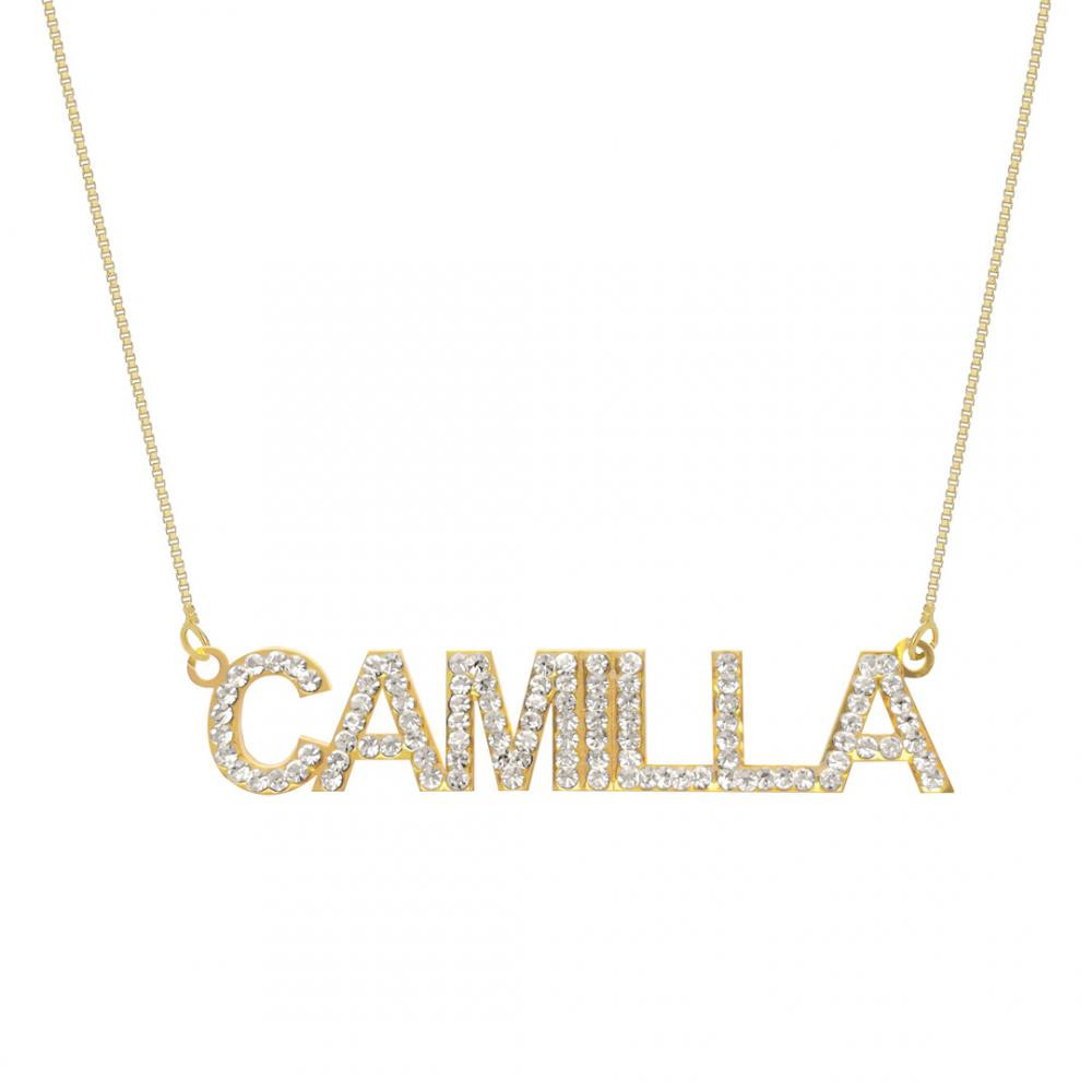 Colar personalizado com nome cravejado banhado a ouro 18k 