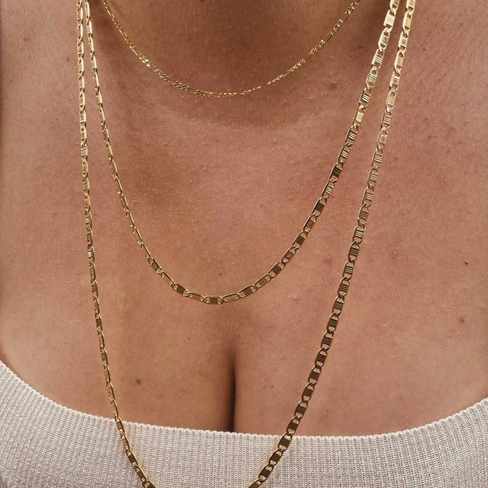 Colar longo Daiane com corrente grumet chapada banhado a ouro 18k