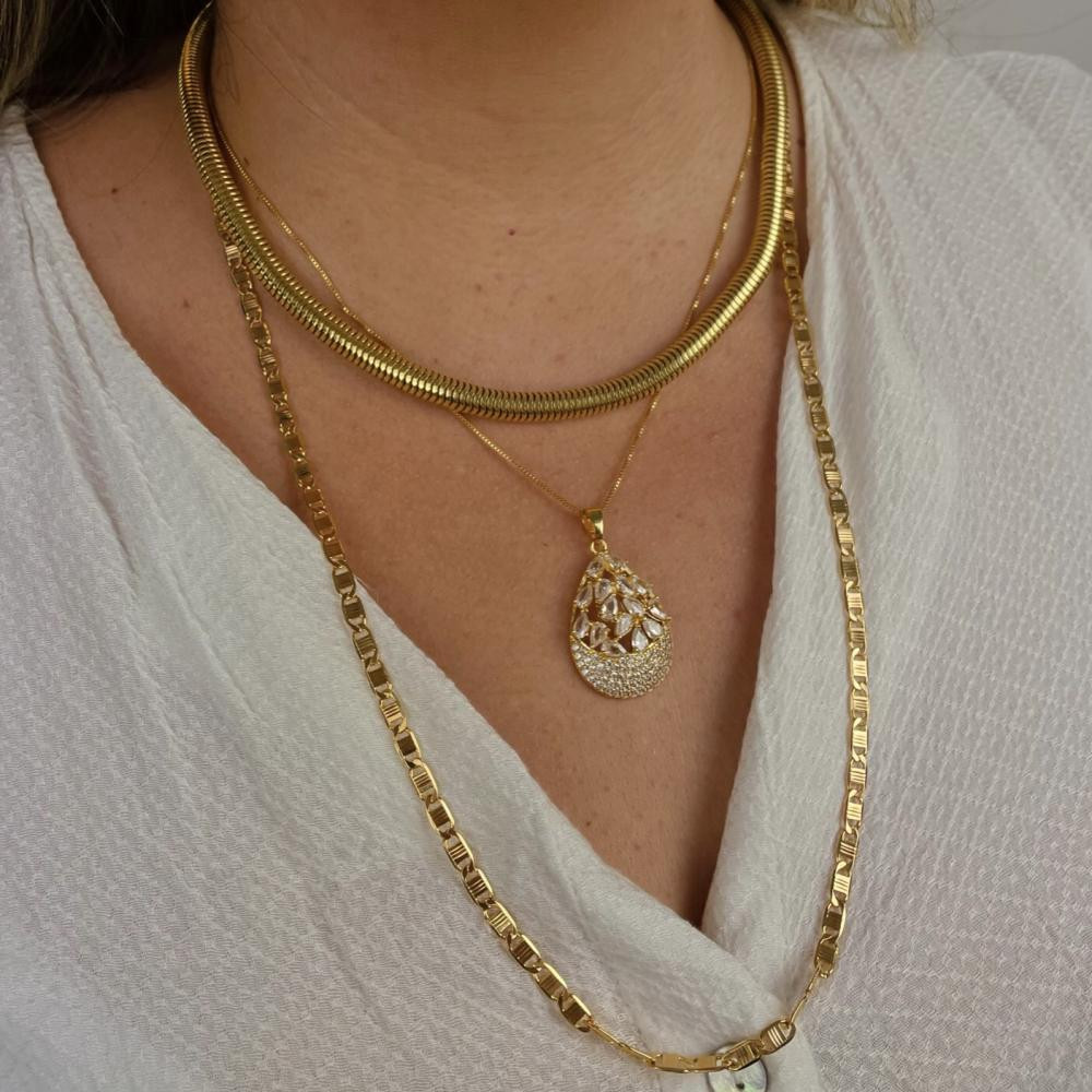 Colar gota Naomi cravejado com zircônia cristal banhado a ouro 18k