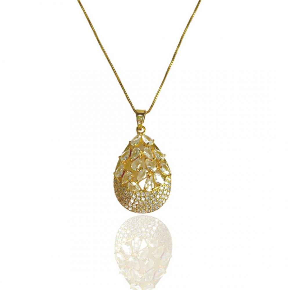 Colar gota Naomi cravejado com zircônia cristal banhado a ouro 18k