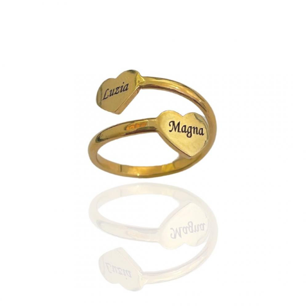 Anel dois amores personalizado banhado a ouro 18k