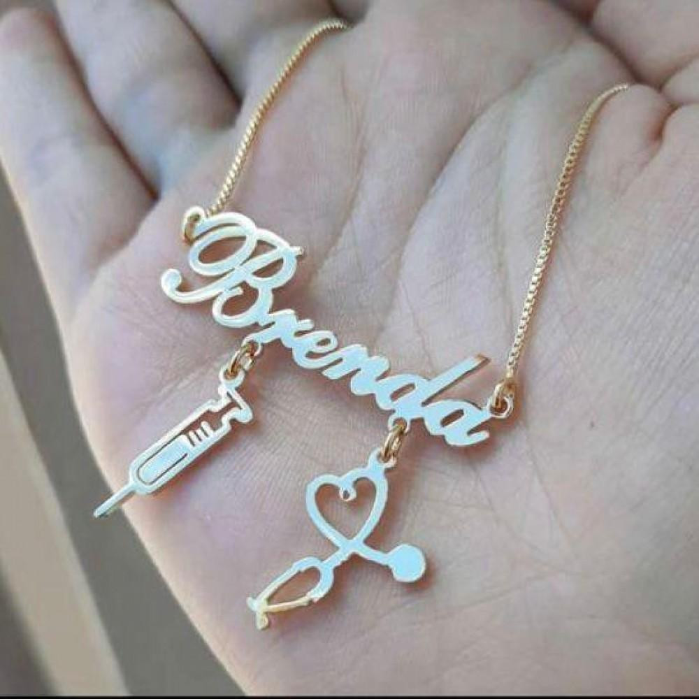 Colar com nome personalizado e pingente banhado a ouro 18k