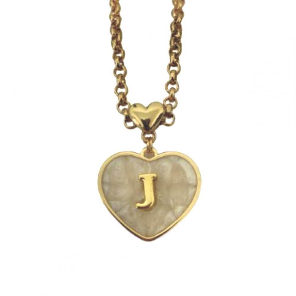 Colar com coração ou peça oval na madrepérola personalizado com letra e corrente elo português banhado a ouro 18k