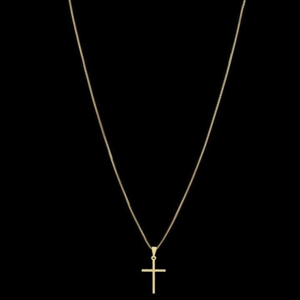 Corrente masculina com pingente de cruz  banhado a ouro 18k