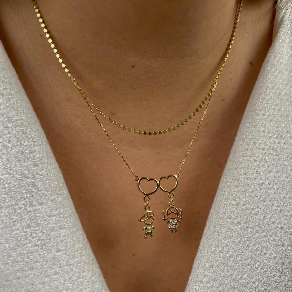  Colar canga personalizado com dois pingentes banhado  a ouro 18k