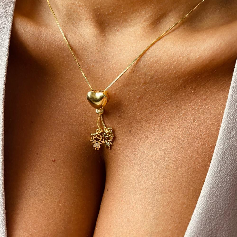 Colar gravata com pingentes personalizados banhado a ouro 18k