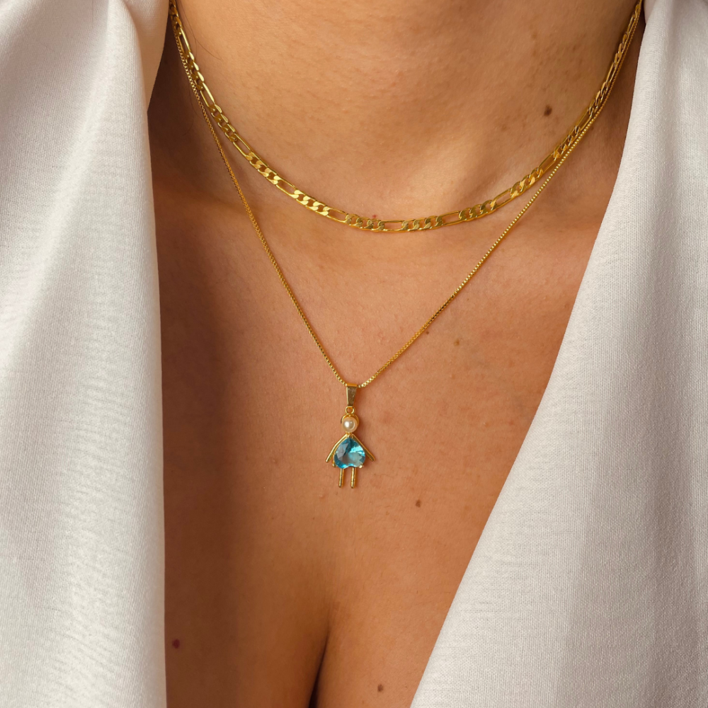 Colar filho com um pingente em coração e pérola banhado a ouro 18k 