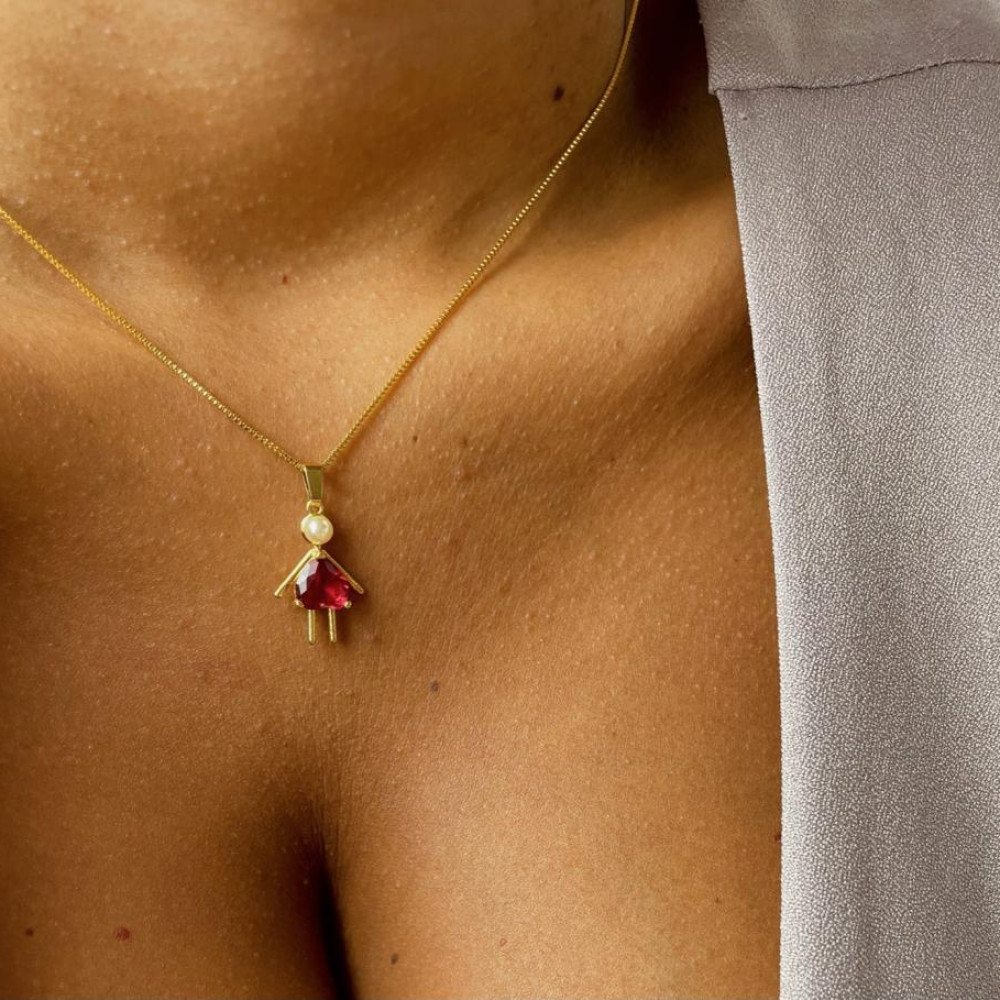 Colar filho com um pingente em coração e pérola banhado a ouro 18k 