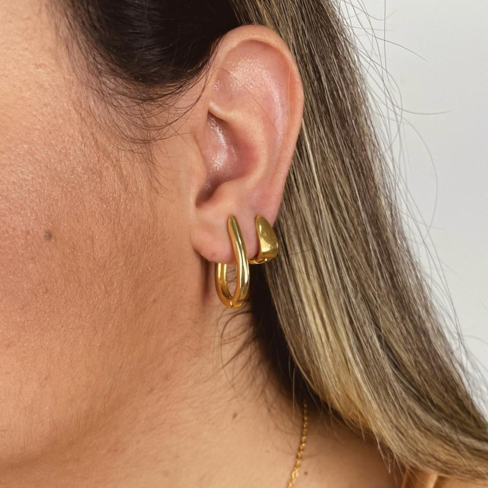 Brinco Agatha de argola grande banhado a ouro 18k