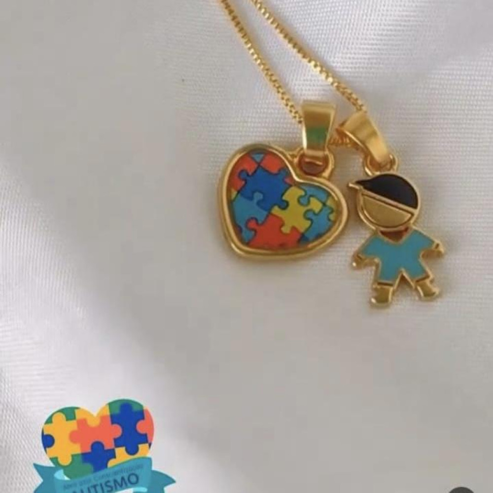 Colar personalizado com símbolo do autismo banhado a ouro 18k