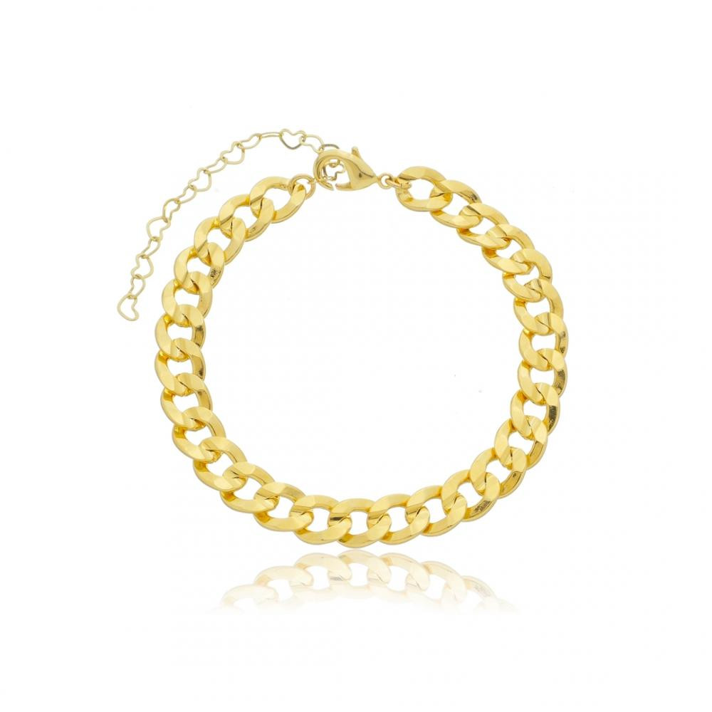Pulseira Bia de elos diamantados banhada a ouro 18k 