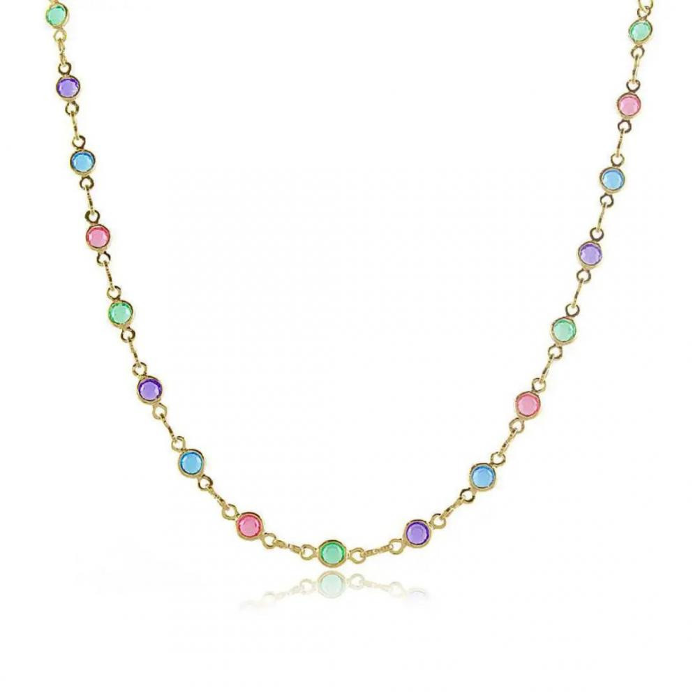 Colar Adelina com pontos de luz coloridos banhado a ouro 18k