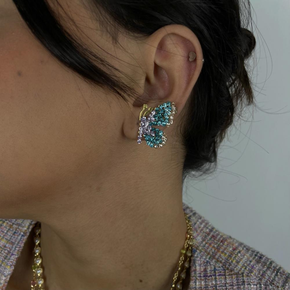 Brinco borboleta Darci de strass banhado a ouro 18k