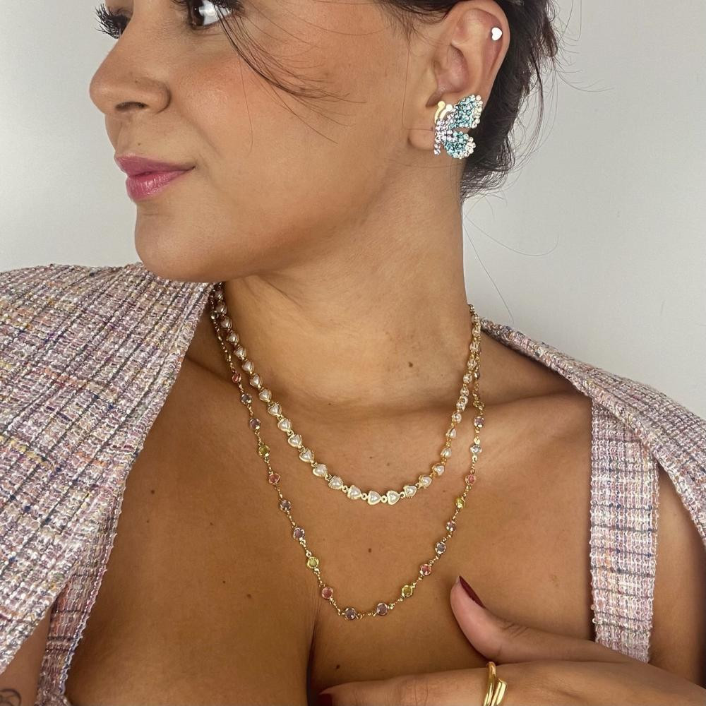 Brinco borboleta Darci de strass banhado a ouro 18k