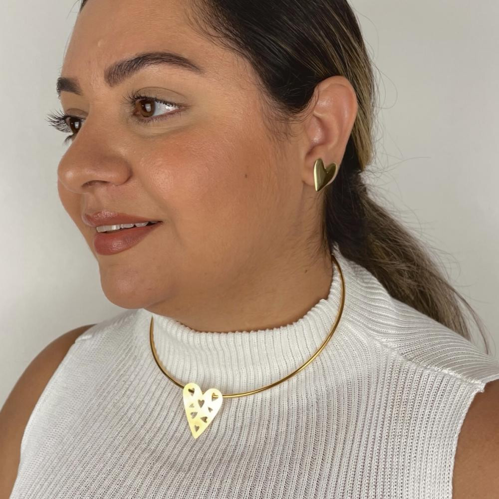 Pingente Anbar de coração banhado a ouro 18k