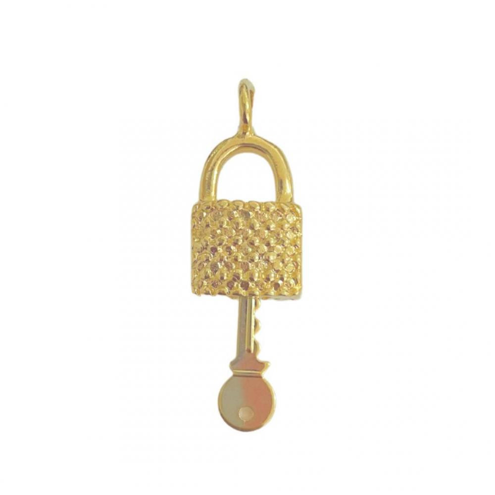 Pingente de cadeado com chave banhado a ouro 18k