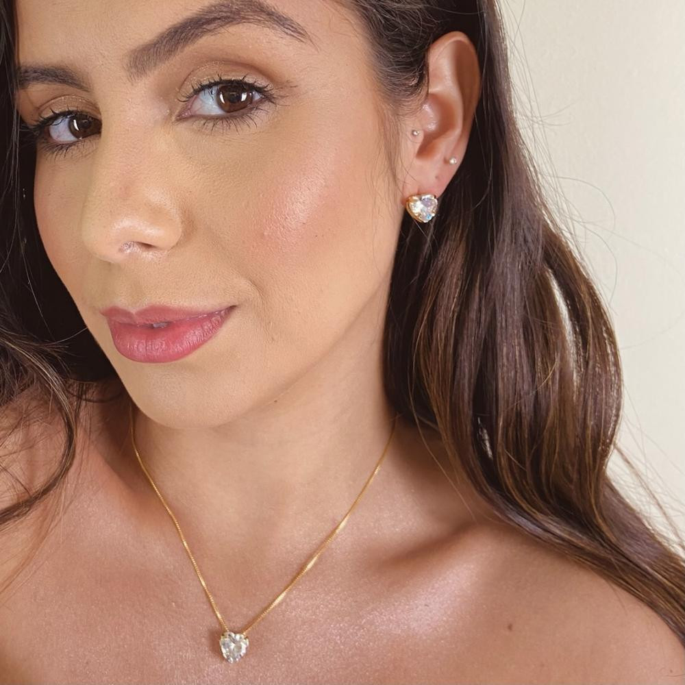Colar de coração Cecilia com zircônia banhado a ouro 18k