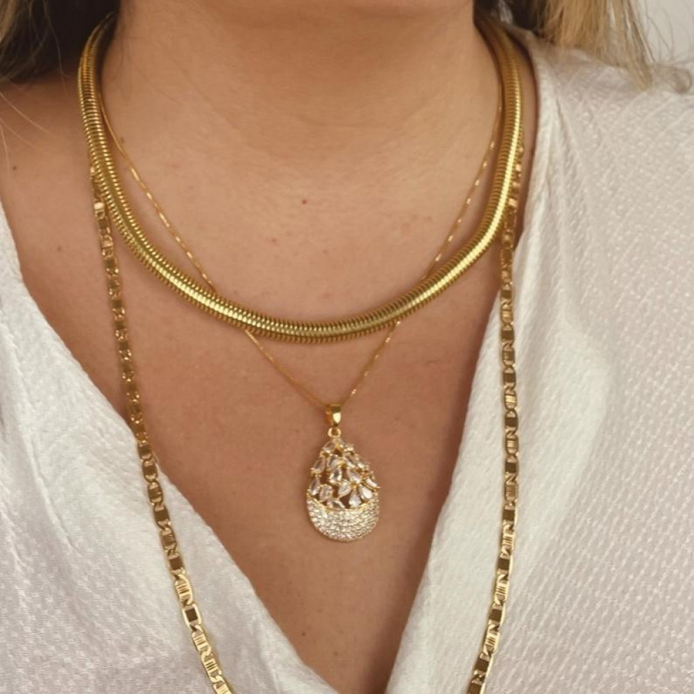 Colar Duda corrente rabo de rato banhado a ouro 18k
