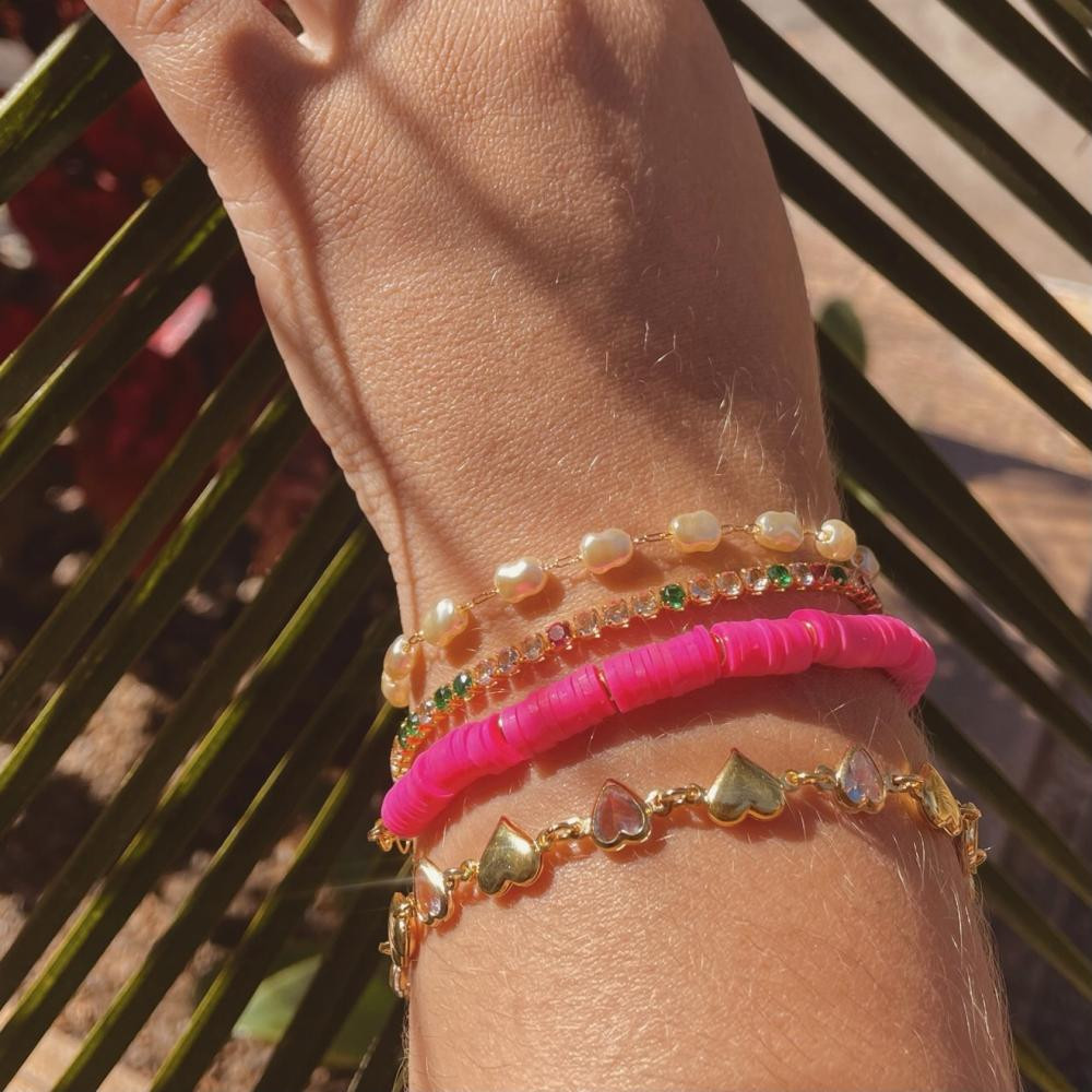 Pulseira Hanna de discos rosas e dourados banhada a ouro 18k 