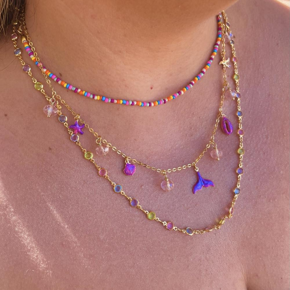 Choker Malia de miçangas coloridas banhado a ouro 18k 