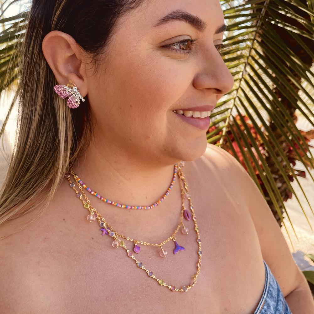 Colar Kaila com pingentes esmaltados banhado a ouro 18k 