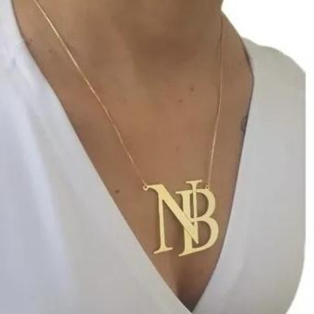 Colar monograma personalizado com iniciais 3cm banhado a ouro 18k