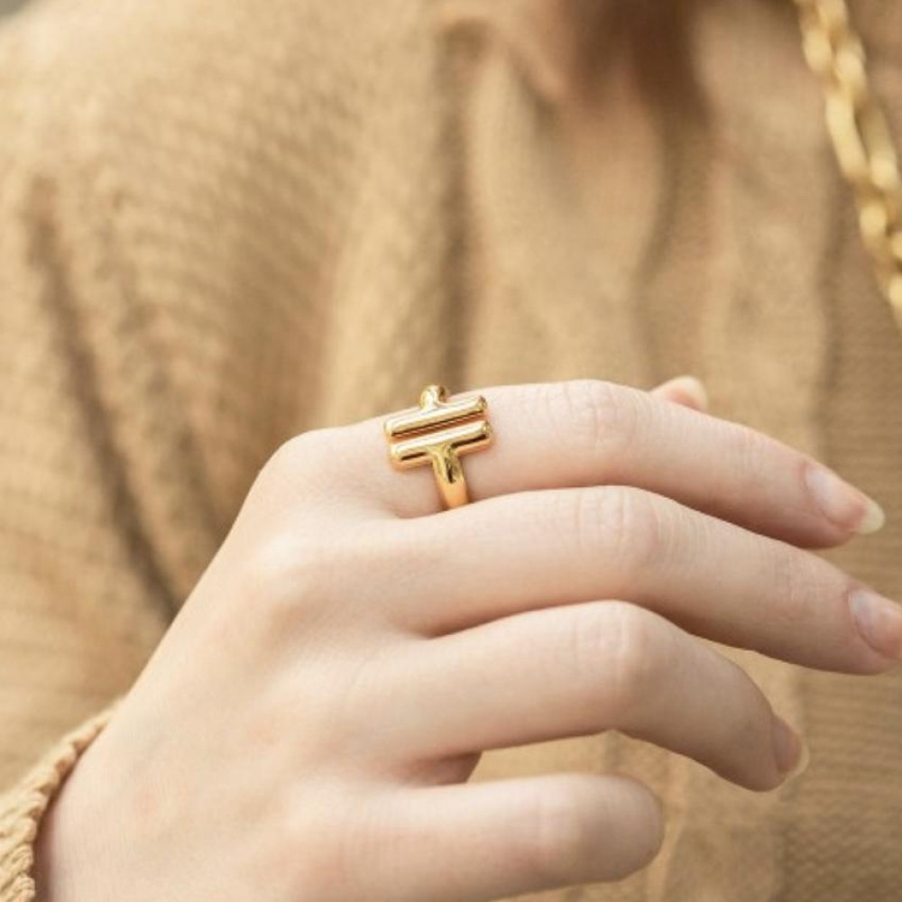Anel Tifany inspiração banhado a ouro 18k