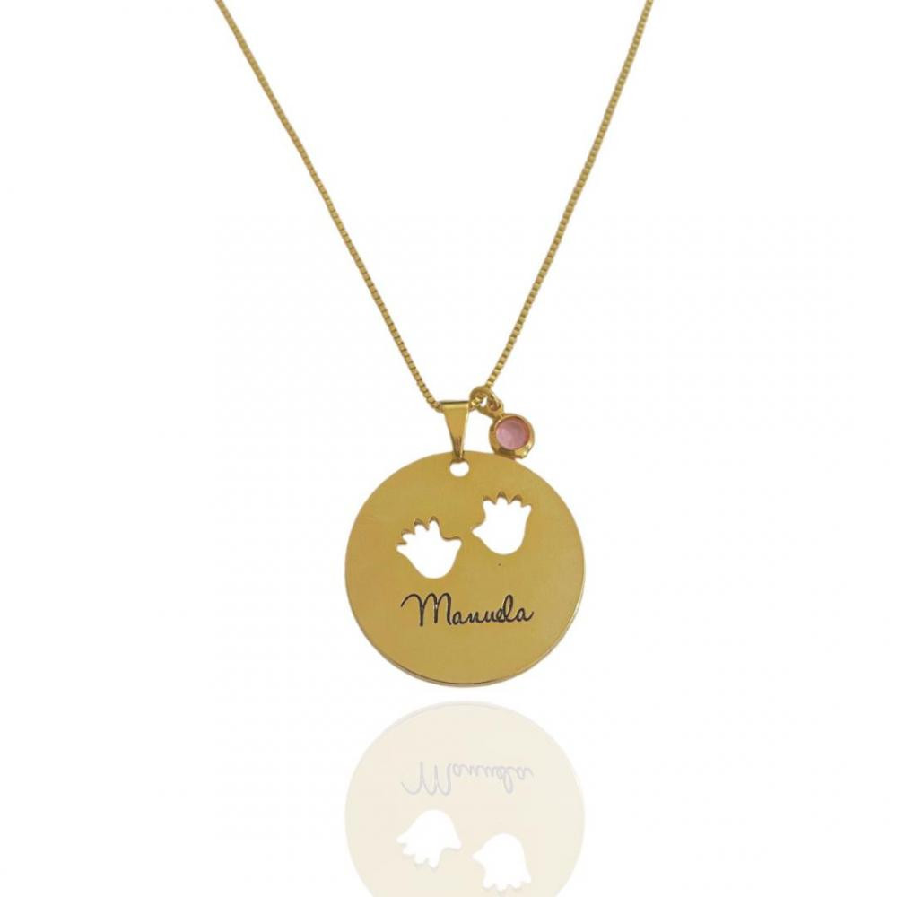 Colar Personalizado mandala com nome e ponto de luz banhado a ouro 18k 