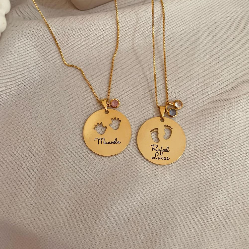 Colar Personalizado mandala com nome e ponto de luz banhado a ouro 18k 
