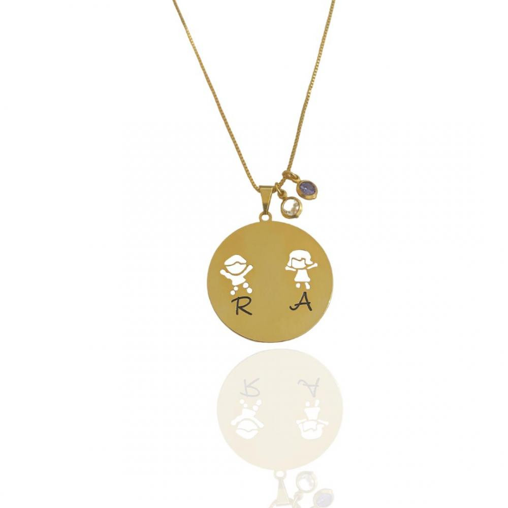 Colar Personalizado mandala com letra e ponto de luz banhado a ouro 18k