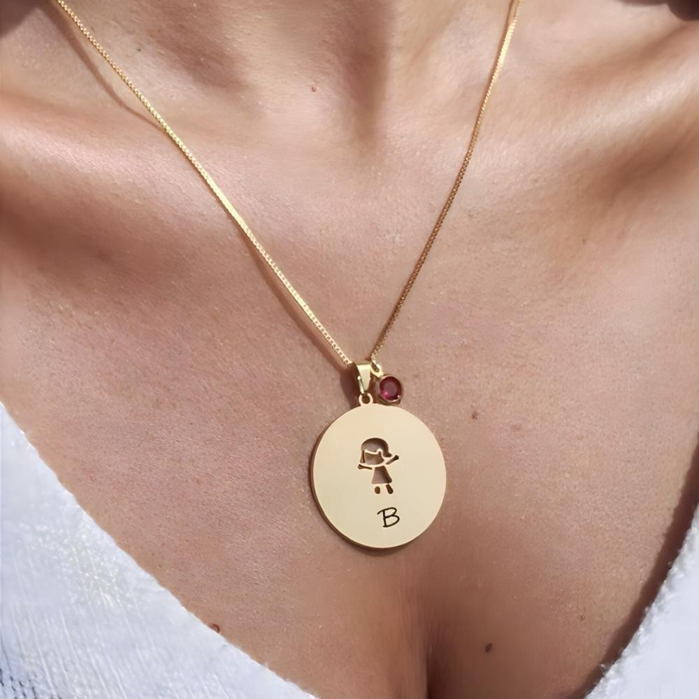 Colar Personalizado mandala com letra e ponto de luz banhado a ouro 18k