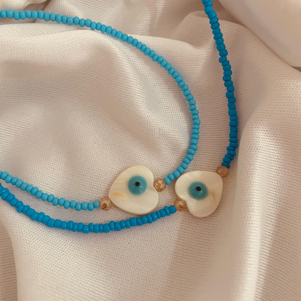 Choker Ayla de miçangas com olho grego banhada a ouro 18k