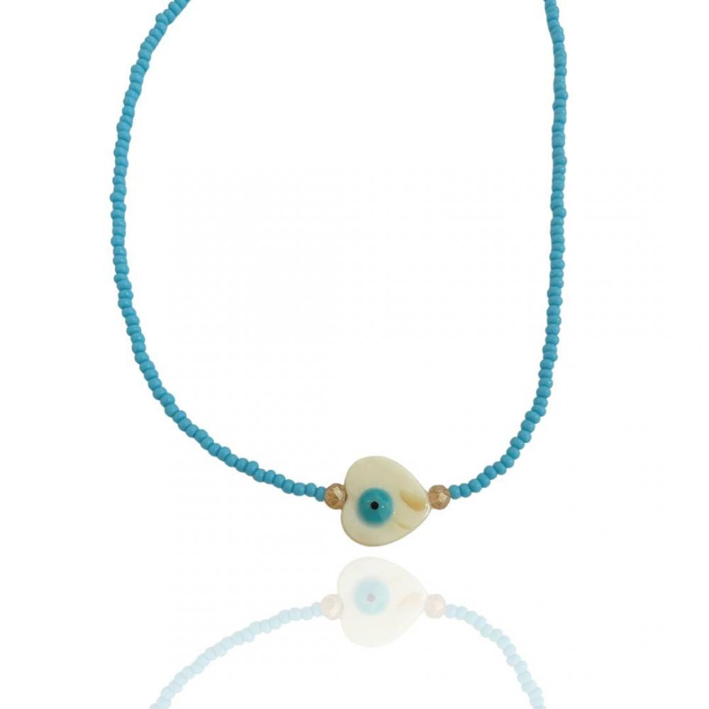 Choker Ayla de miçangas com olho grego banhada a ouro 18k