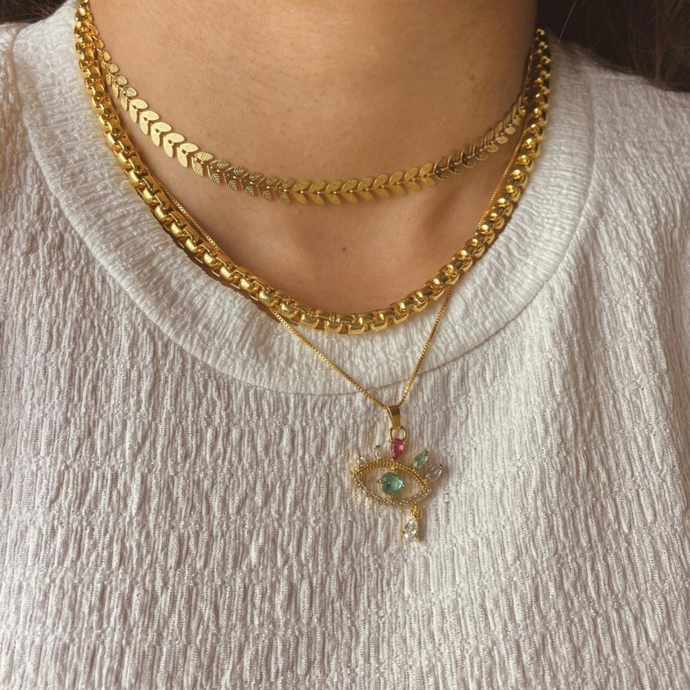 Choker Dani folha escama banhado a ouro 18k
