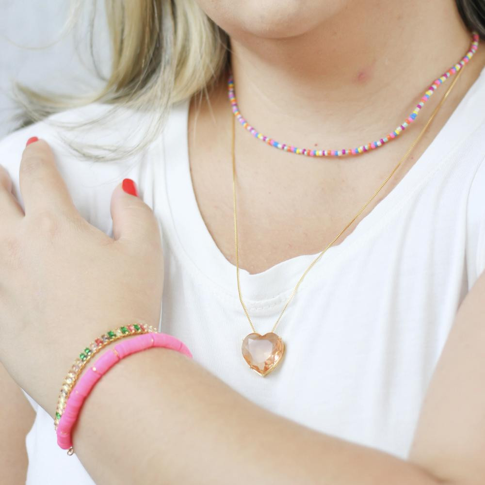 Choker Malia de miçangas coloridas banhado a ouro 18k 