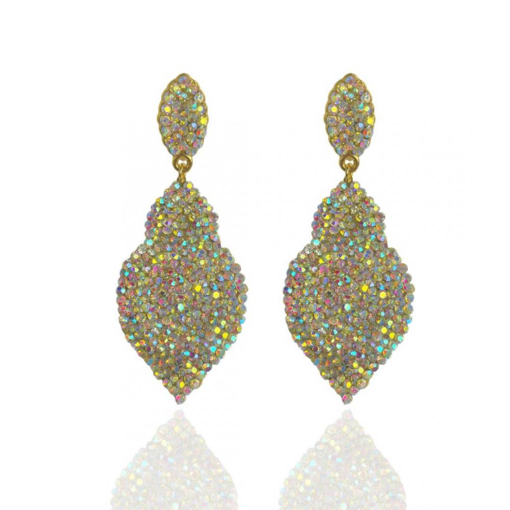 Brinco de strass banhado a ouro 18k 