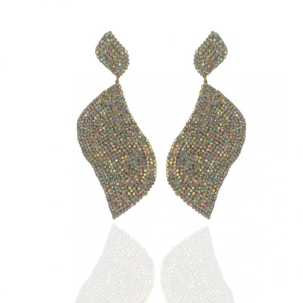Brinco de strass banhado a ouro 18k 