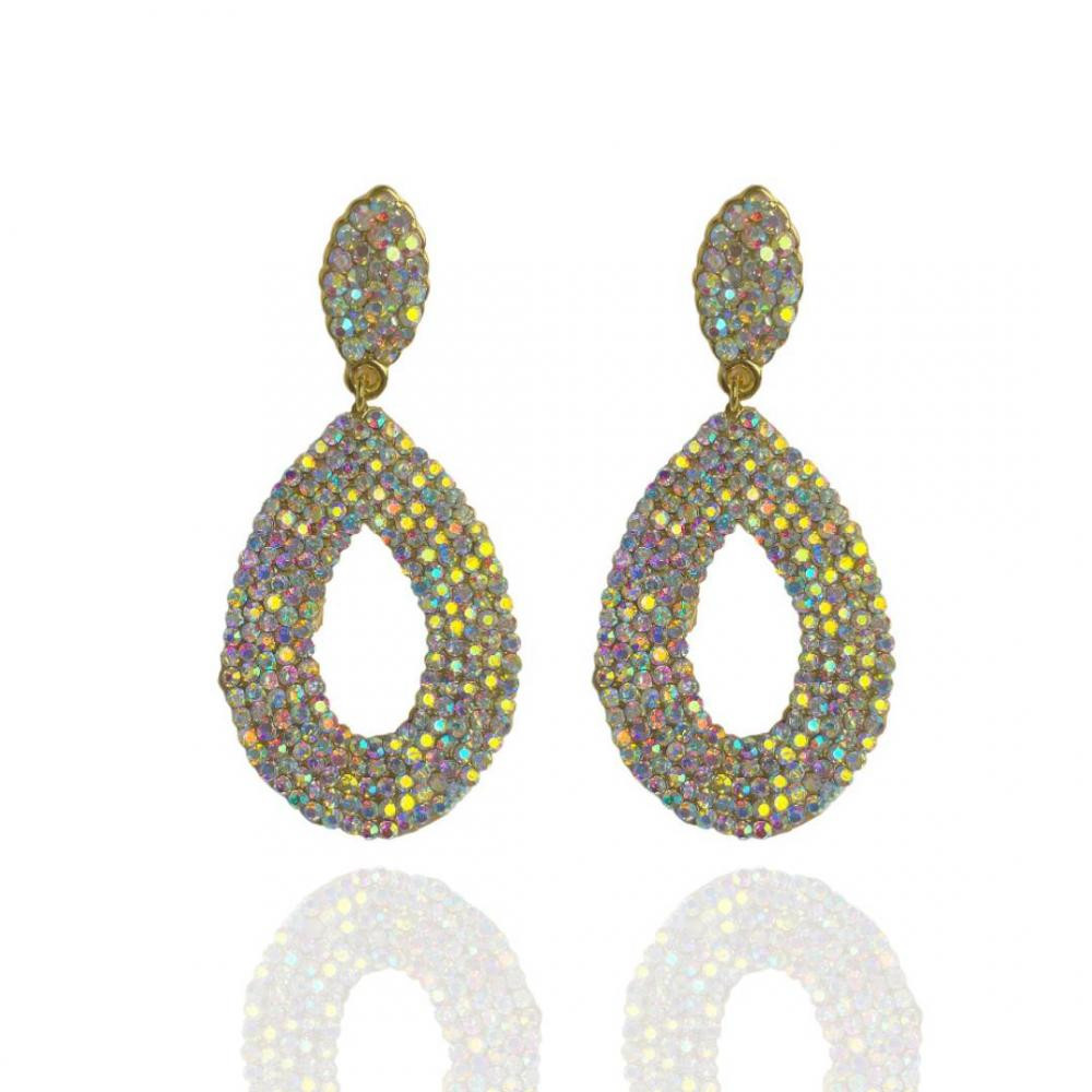 Brinco de strass banhado a ouro 18k 