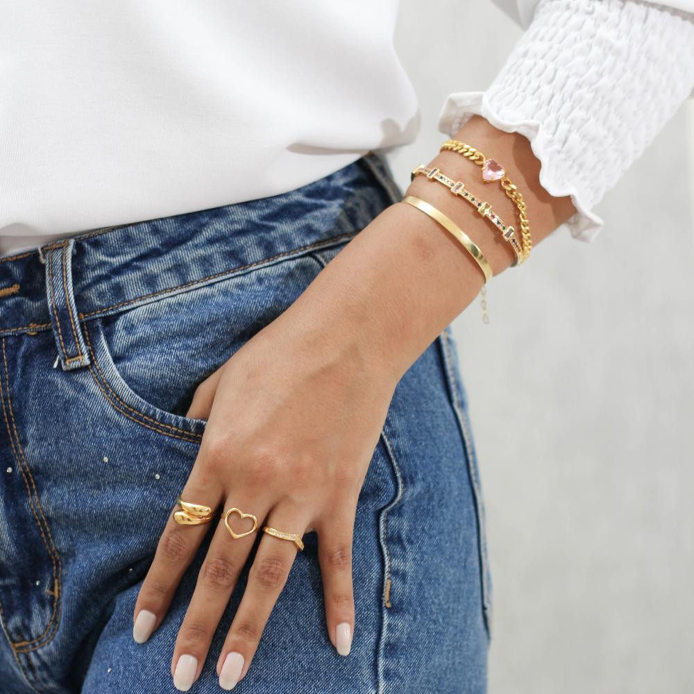 Bracelete Anny  cravejado com zircônia colorida banhado a ouro 18k  