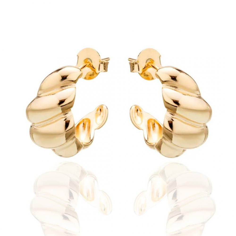 Brinco Mia meia argola ondulada banhado a ouro 18k 