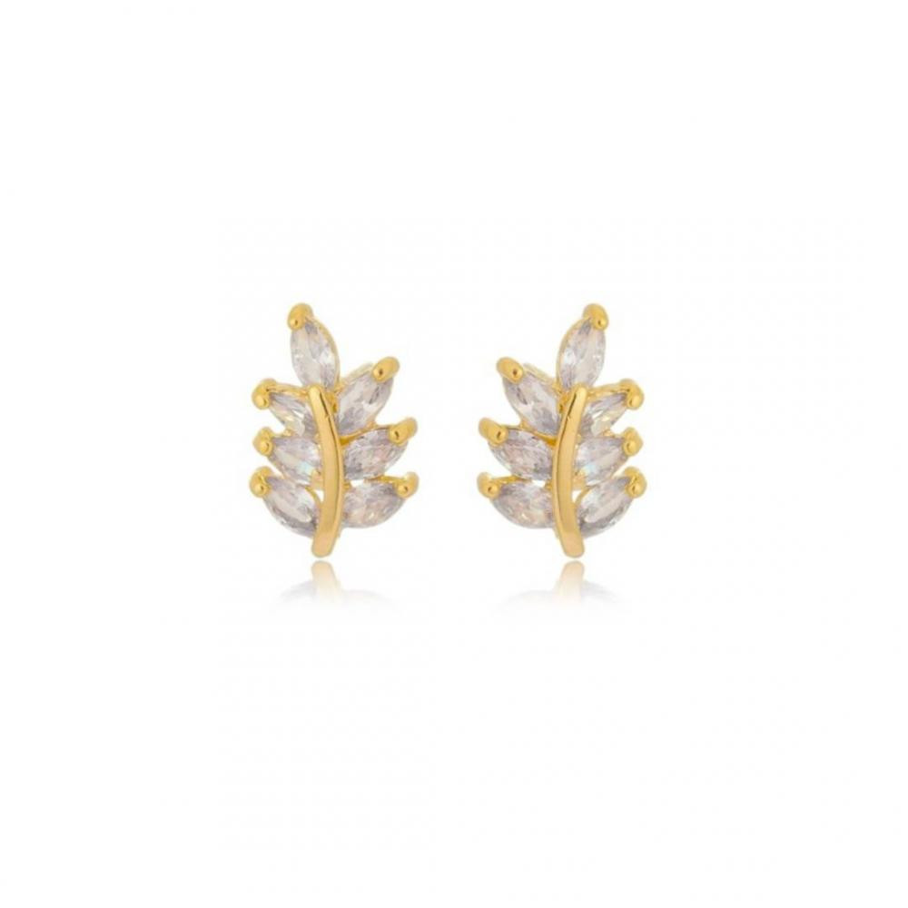 Brinco Gisele de folha cravejada banhado a ouro 18k 