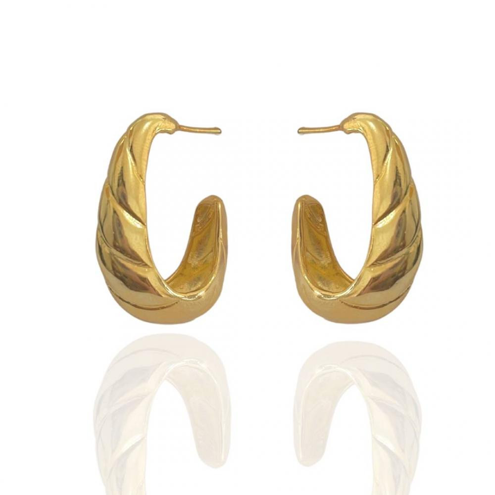 Brinco Vitoria argola trançada oval banhado a ouro 18k 