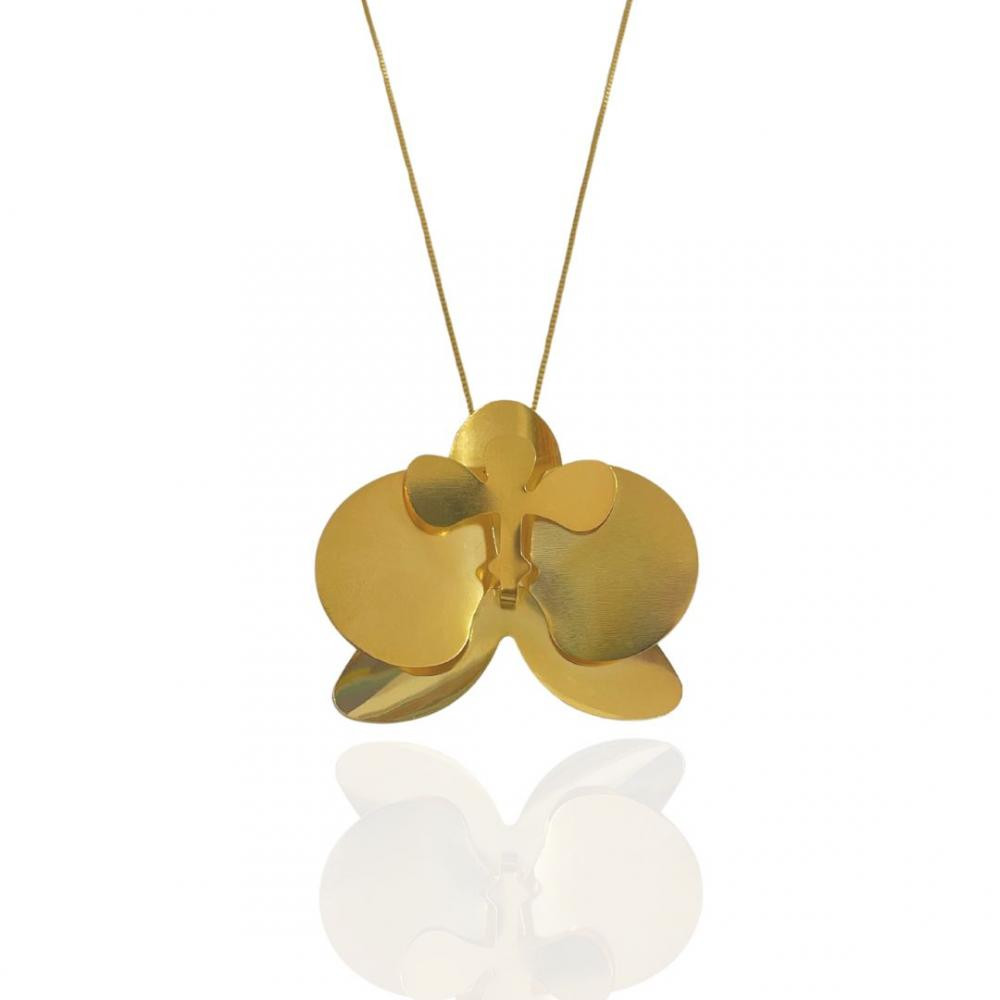 Colar de  Orquídea banhado a ouro 18k 