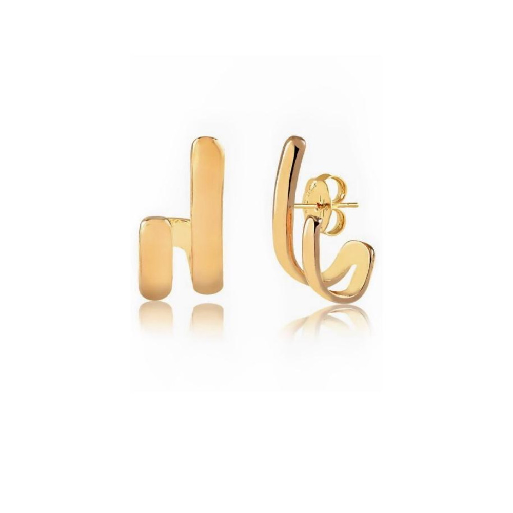 Brinco earhook Laís liso banhado a ouro 18k 